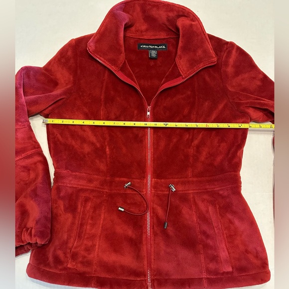 Kristen Blake Burgundy Full Zip Velour Fleece Jacket Size Medium Cinch Waist - Picture 7 of 8